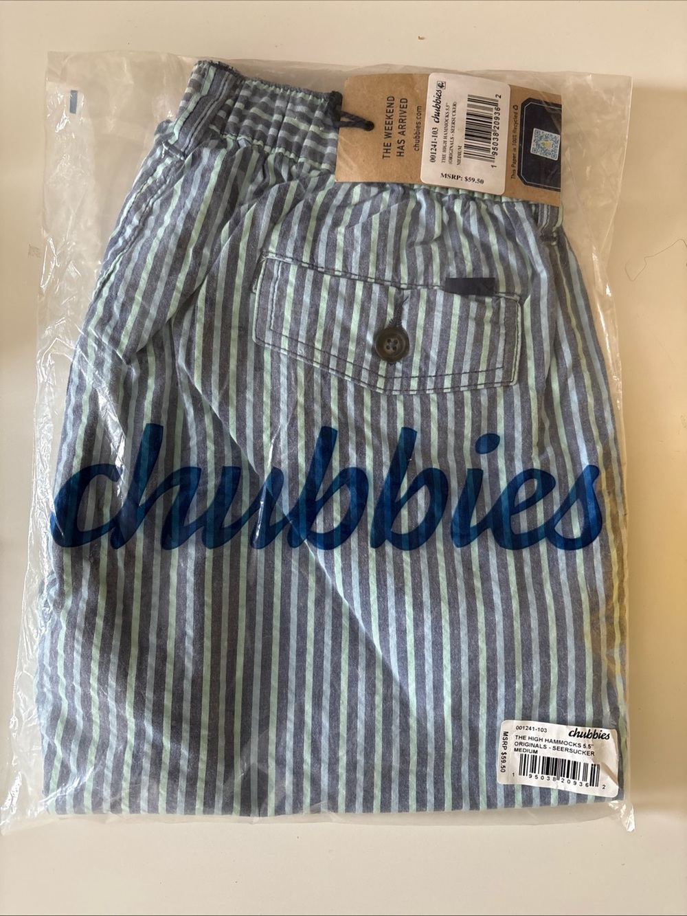 chubbies Men's the high hammocks 5.5” Blue Seersucker Stripe Shorts NWT